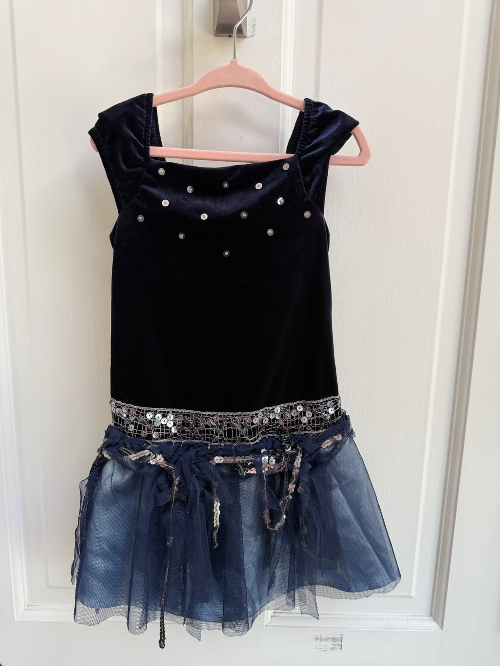 Biscotti Girls 4 Navy Velvet Sequin Tulle Dance Short Sleeve Costume Dress